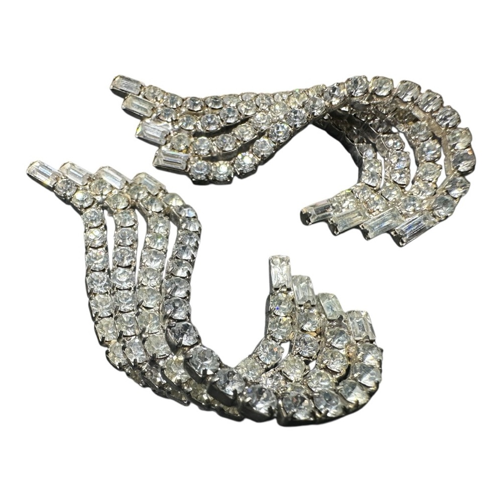 Vintage Art Deco Revival Wing Twist Earrings Old Hollywood Glam Rhinestone Posts - Picture 2 of 15